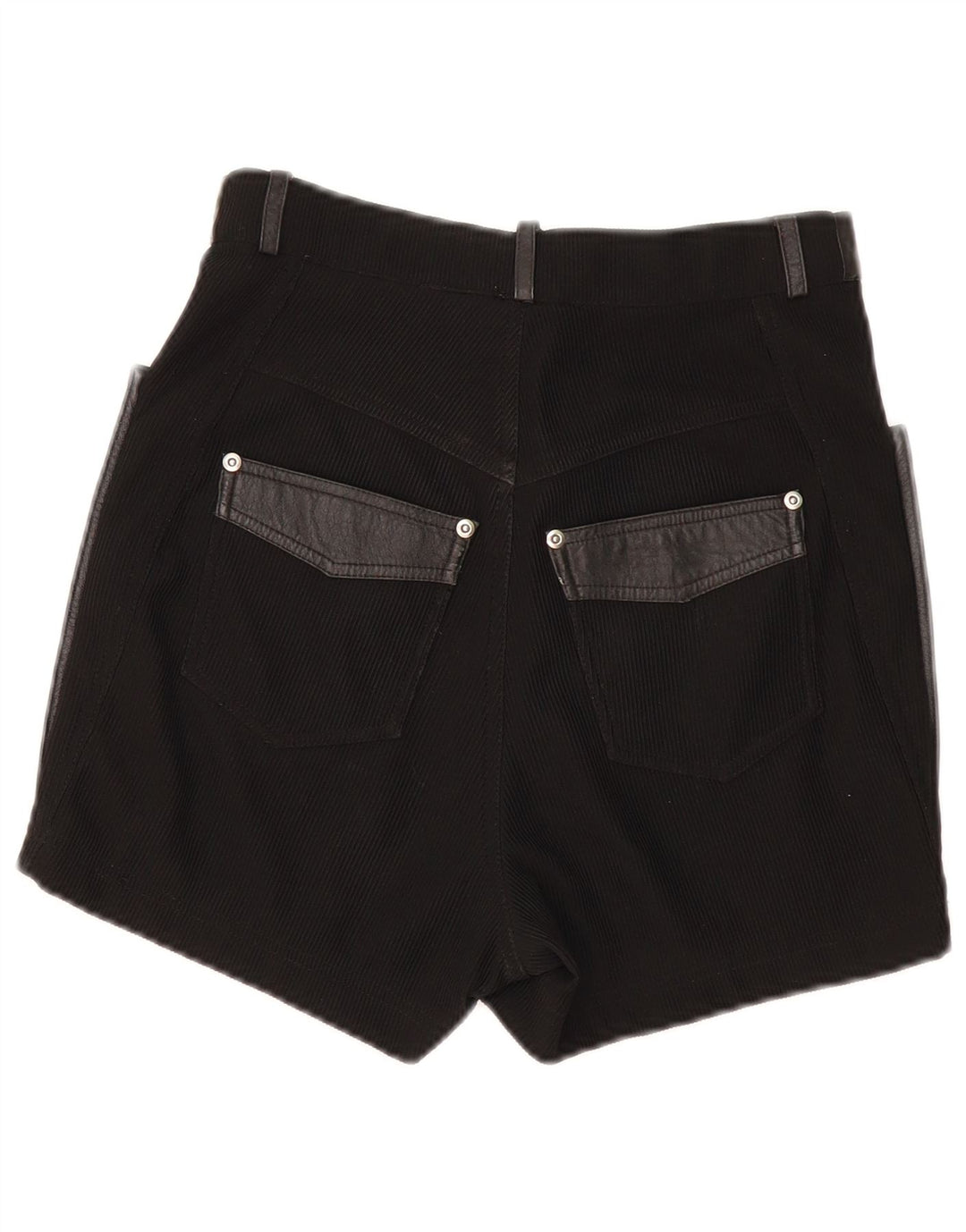 Vintage Womens Leather Shorts UK 10 Small W26 Black Leather