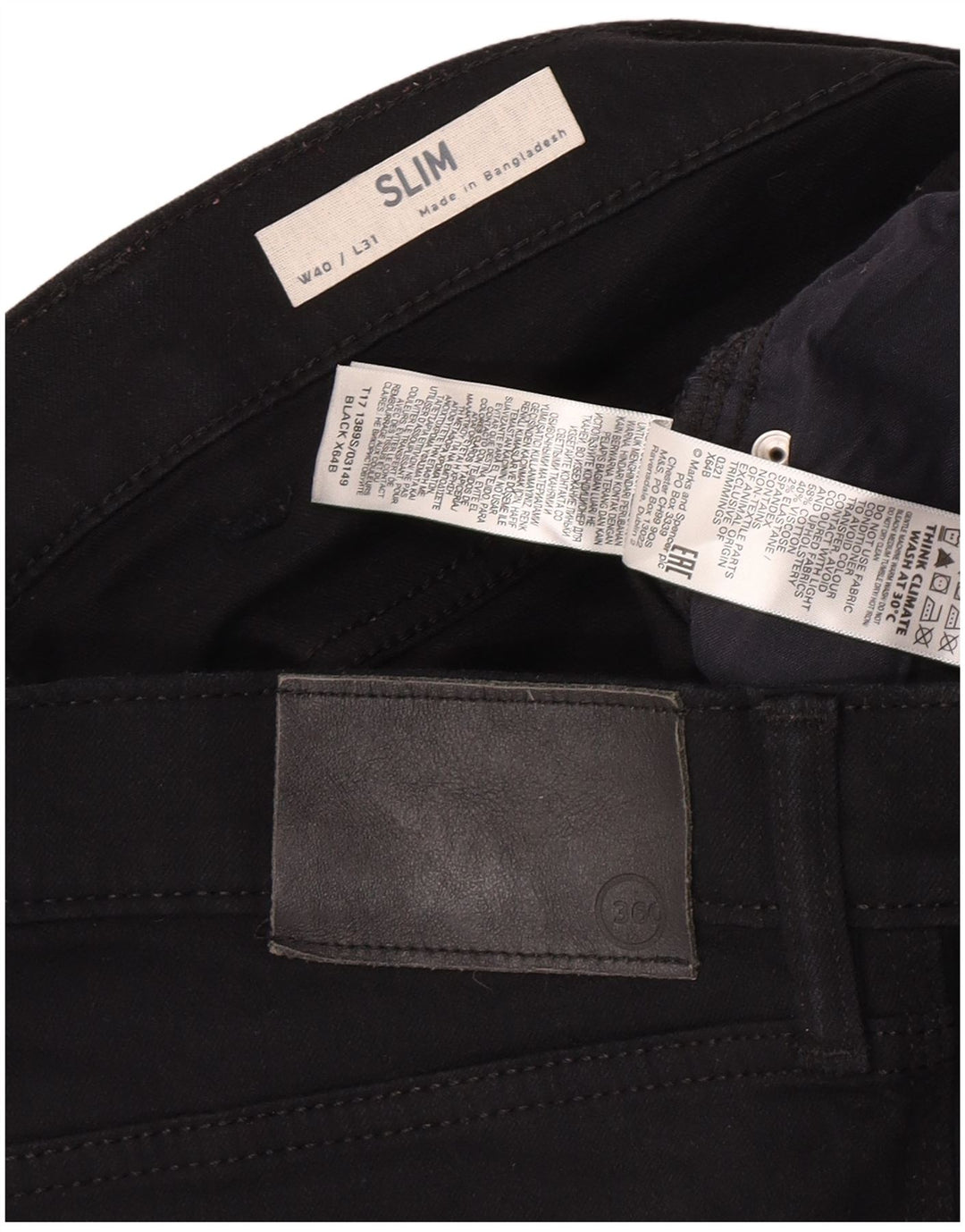 Marks & Spencer Herre Slim Jeans W40 L28 Sort Bomuld