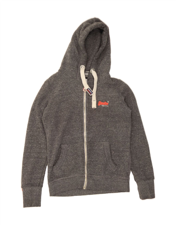 SUPERDRY Womens Zip Hoodie Sweater UK 10 Small Grey Flecked Polyester Vintage Superdry and Second-Hand Superdry from Messina Hembry 