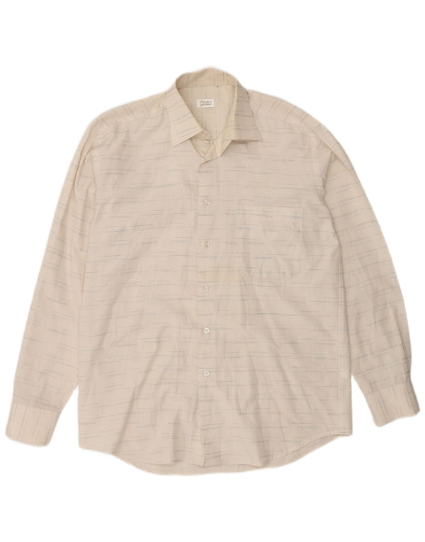 Camisa masculina vintage de algodão listrado branco médio