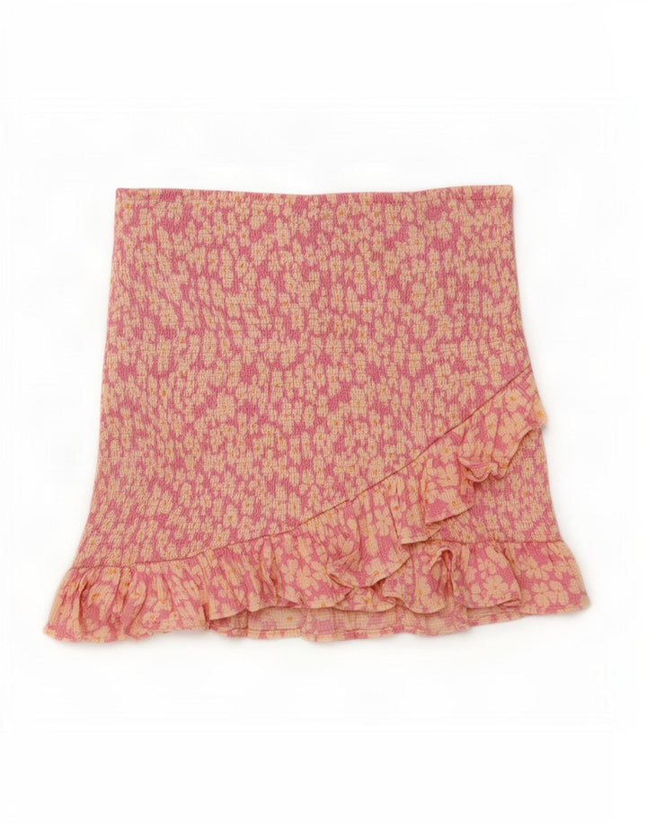 Gonna mini con volant da donna Zara piccola W26 rosa floreale