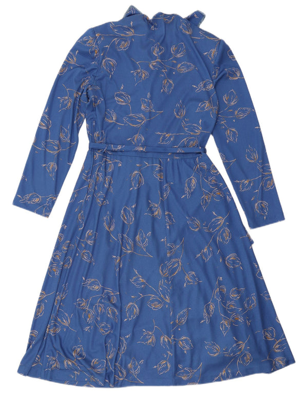 Vintage Womens Long Sleeve A-Line Dress UK 16 Large Blue Floral