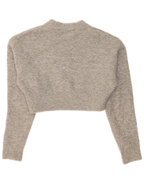 Zara Womens Crop Crew Neck Jumper Sweater UK 10 Small Grey Flecked