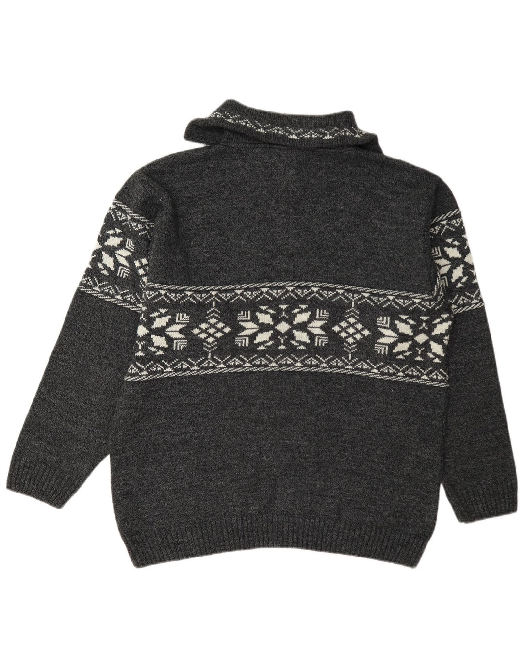Randy River Herren-Pullover mit Reißverschluss am Hals, groß, graues Fair-Isle-Polyacryl
