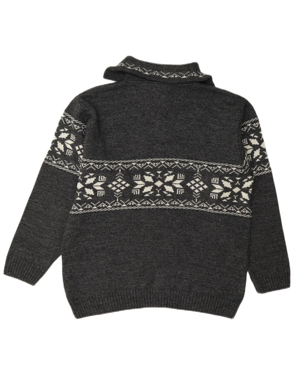 Randy River Mens Zip Neck Jumper Sweater Large Grey Fair Isle Polyacrylic
