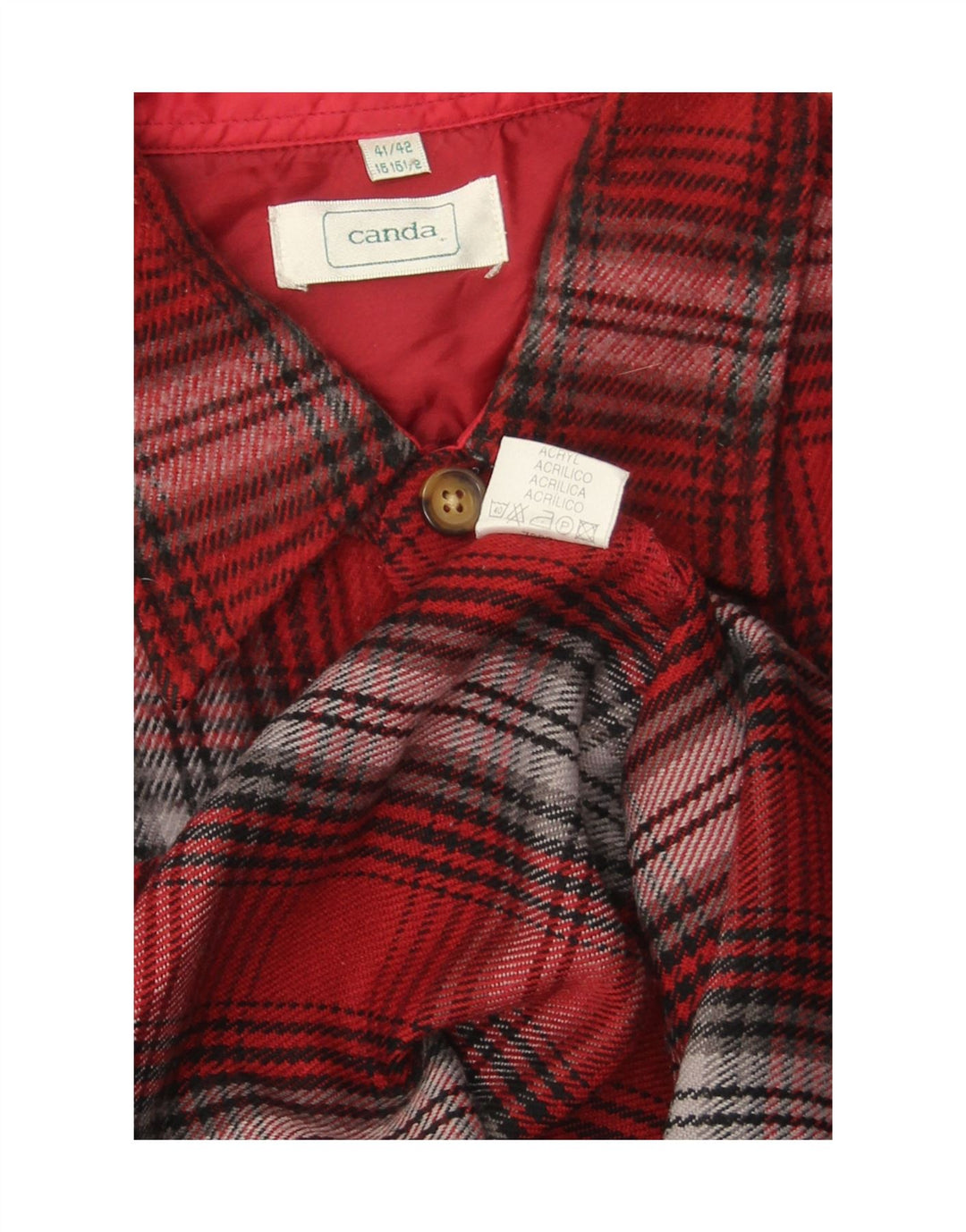 CANDA Mens Flannel Shirt Size 16 1/2 41/42 Large Red Check Acrylic Vintage Canda and Second-Hand Canda from Messina Hembry 