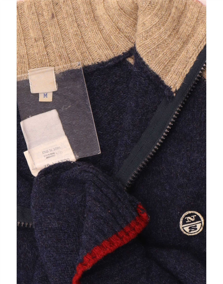 North Sails Mens Zip Neck Jumper Sweater Medium Navy Blue Colourblock Wool