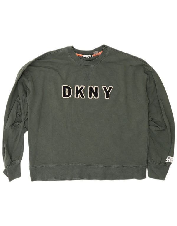 Dkny Dame Grafisk Relaxed Fit Sweatshirt Jumper UK 14 Medium Grøn Bomuld