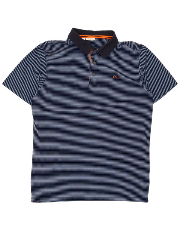 Calvin Klein Mens Polo Shirt Large Navy Blue Pinstripe Cotton
