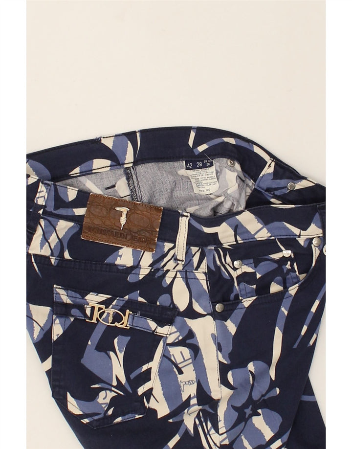 TRUSSARDI Womens Graphic Tapered Jeans W26 L31 Navy Blue Floral Cotton | Vintage Trussardi | Thrift | Second-Hand Trussardi | Used Clothing | Messina Hembry 