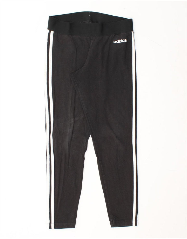 ADIDAS Womens Leggings UK 12/14 Medium  Black Cotton