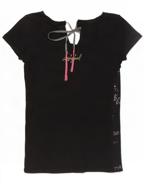 Desigual Womens Graphic T-Shirt Top UK 8 Small Black Heart