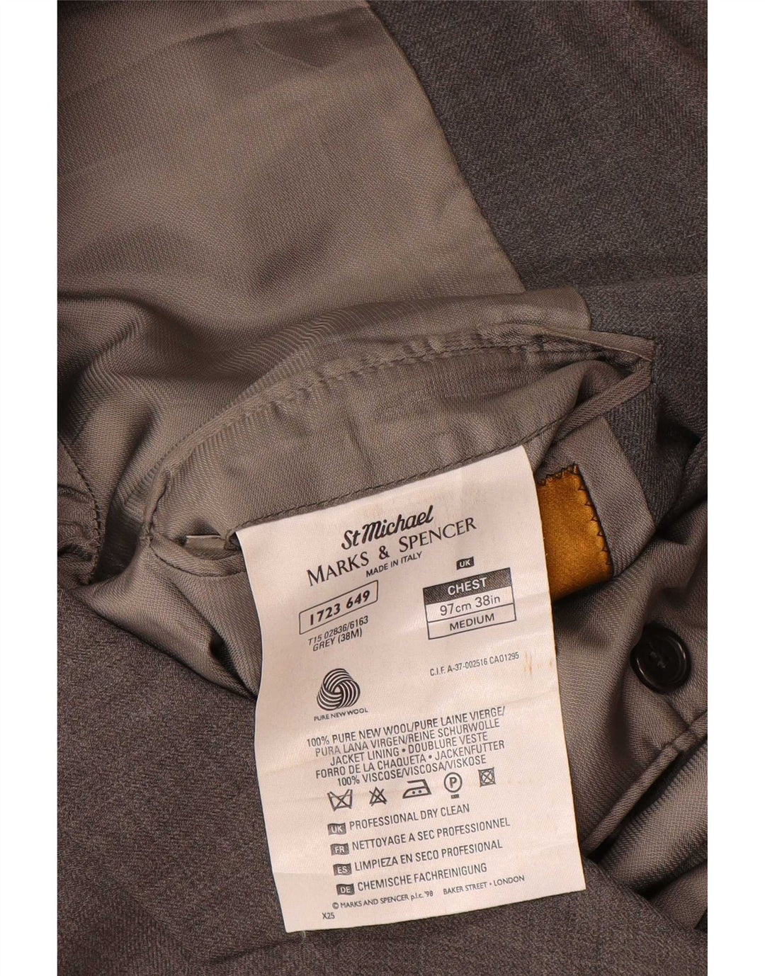 Marks & Spencer Ανδρικό σακάκι με 3 κουμπιά σακάκι UK 38 Medium Grey New Wool
