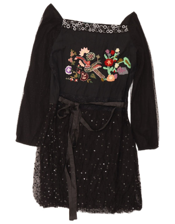 Desigual Womens Graphic Off Shoulder A-Line Dress EU 42 Large Black Floral