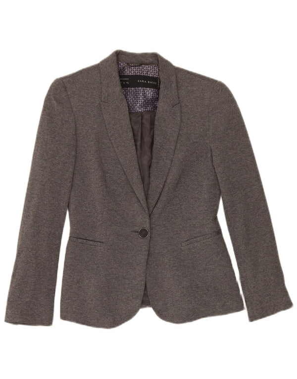 Zara Mujer Chaqueta Blazer De 1 Botón UK 6 XS Viscosa Gris