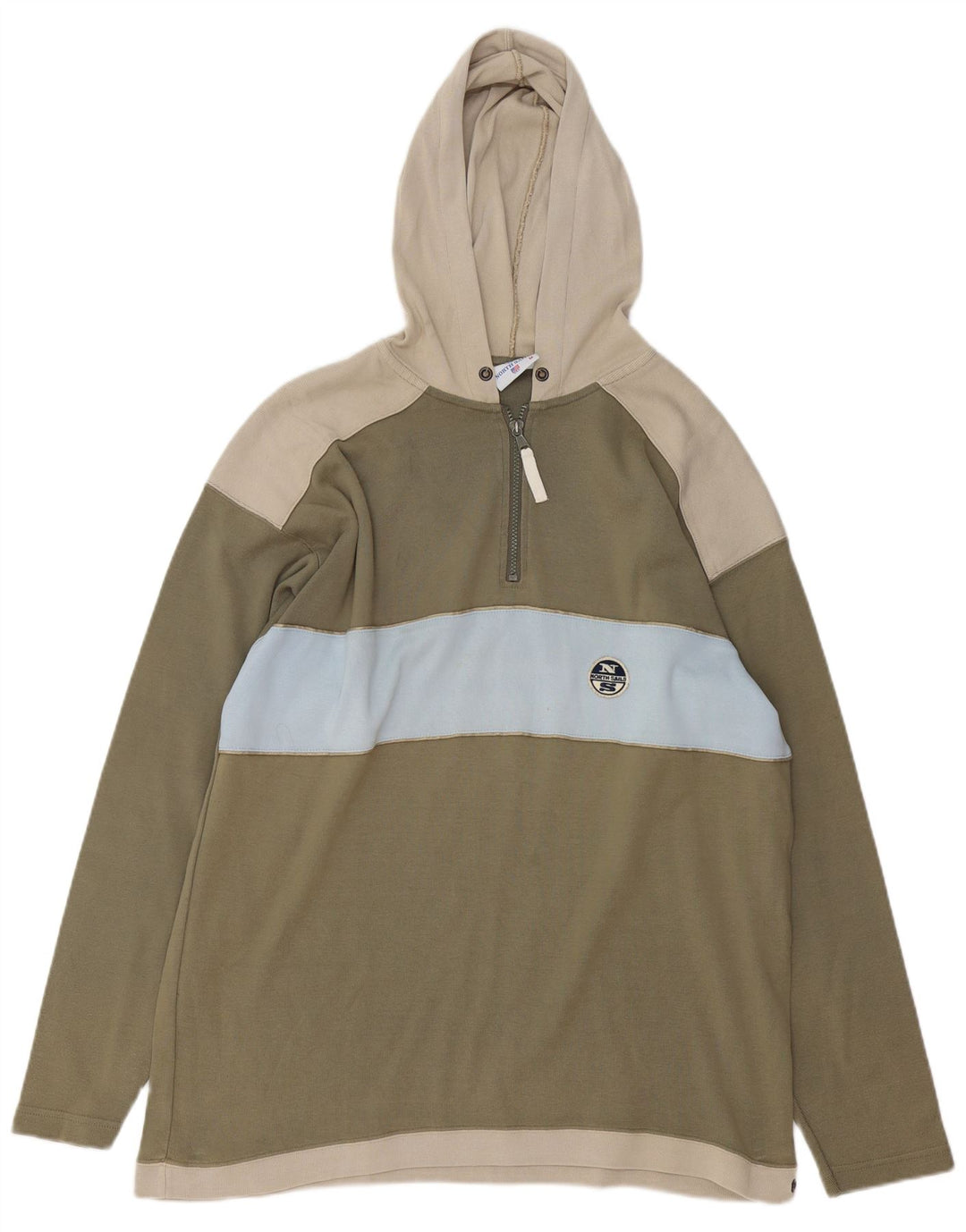 NORTH SAILS Mens Hooded Zip Neck Top Long Sleeve Medium Green Colourblock