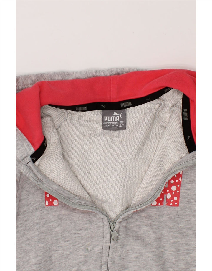 PUMA Girls Graphic Zip Hoodie Sweater 2-3 Years Grey Cotton Vintage Puma and Second-Hand Puma from Messina Hembry 