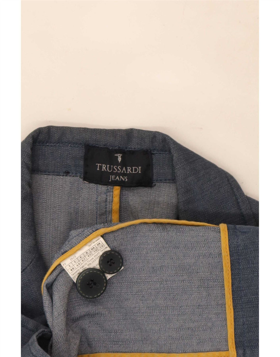 Giacca blazer da donna a 2 bottoni in denim Trussardi UK 14 grande blu navy