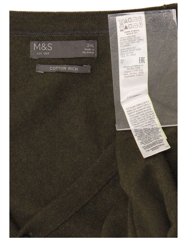 Marks & Spencer Mens Cardigan Sweater 2XL Khaki Cotton