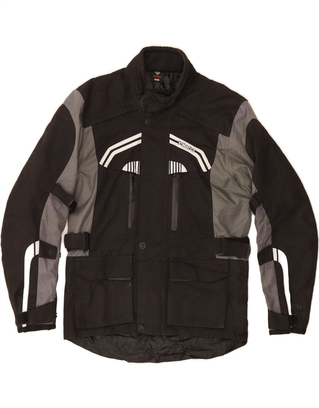 VINTAGE Mens Moto Racer Windbreaker Jacket IT 48 Medium Black Colourblock Vintage Vintage and Second-Hand Vintage from Messina Hembry 