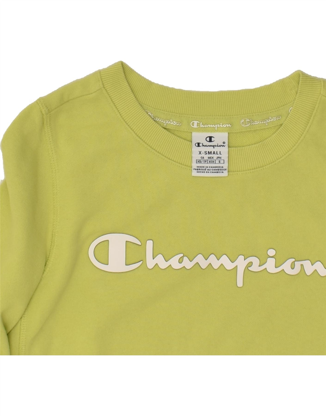 CHAMPION Womens Oversized Graphic Sweatshirt Jumper UK 6 XS Green Cotton | Vintage Champion | Thrift | Second-Hand Champion | Used Clothing | Messina Hembry 
