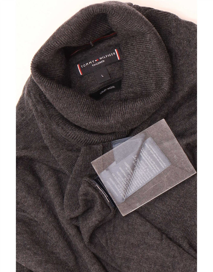 Maglione maglione a collo alto da uomo Tommy Hilfiger grande lana grigia