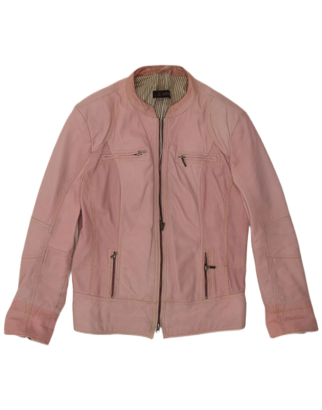 Cabrini Womens Leather Racer Jacket UK 14 Large Pink Leather