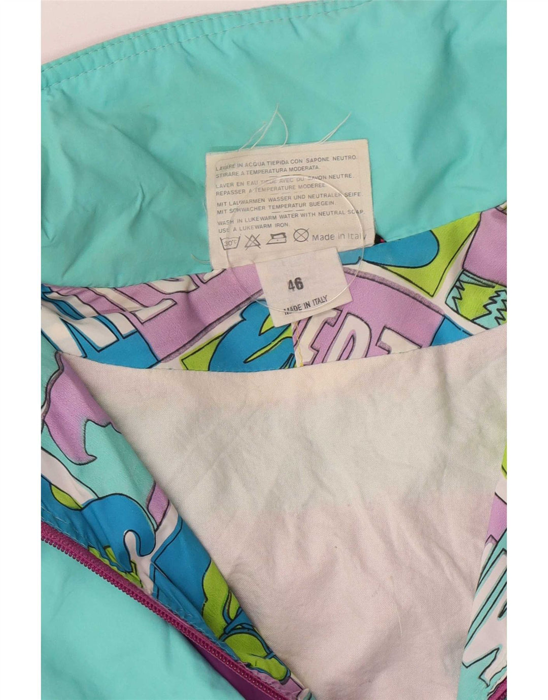 Desculpe feminino gráfico anorak jaqueta IT 46 grande retro multicolorido