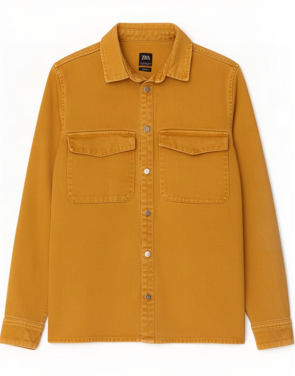 Zara Mens Relaxed Fit Denim Shirt Small Yellow