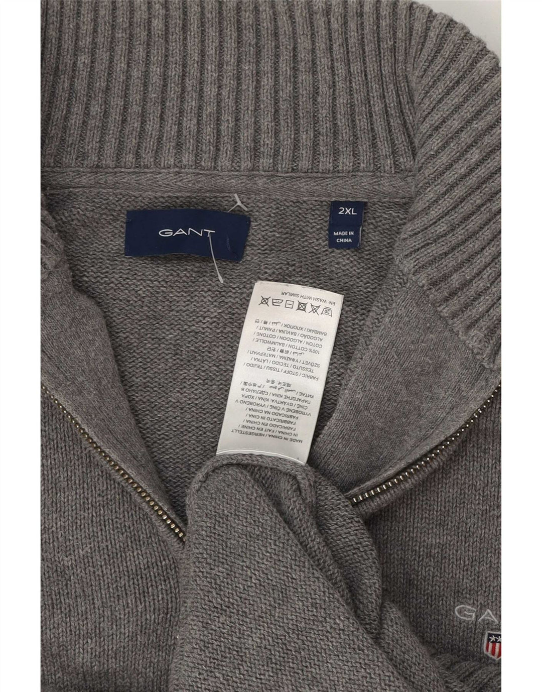 Gant Mens Zip Neck Jumper Sweater 2XL Grey Cotton