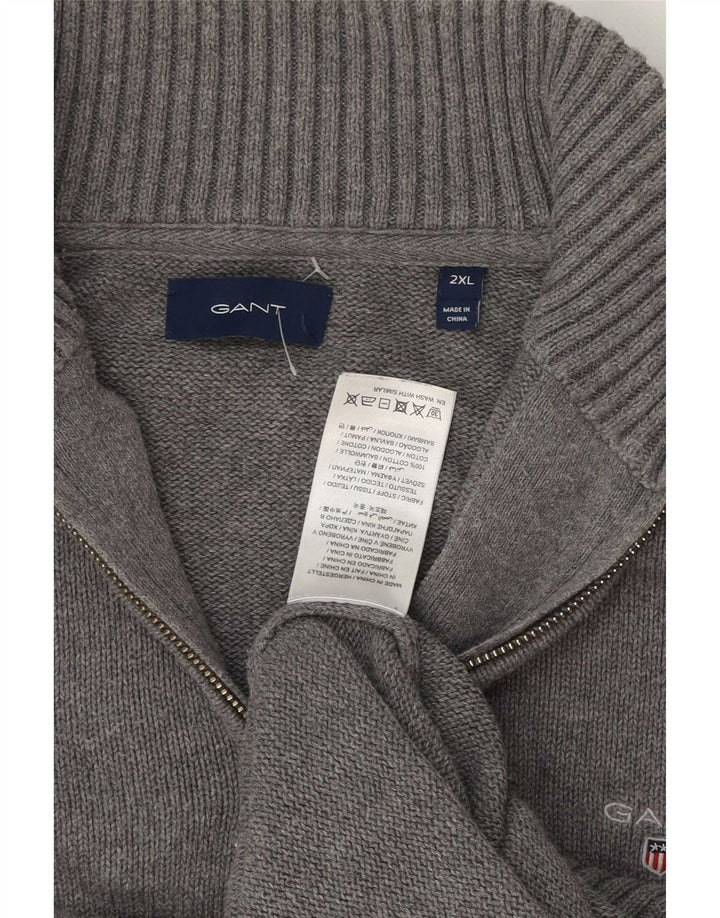 Gant Mens Zip Neck Jumper Sweater 2XL Grey Cotton