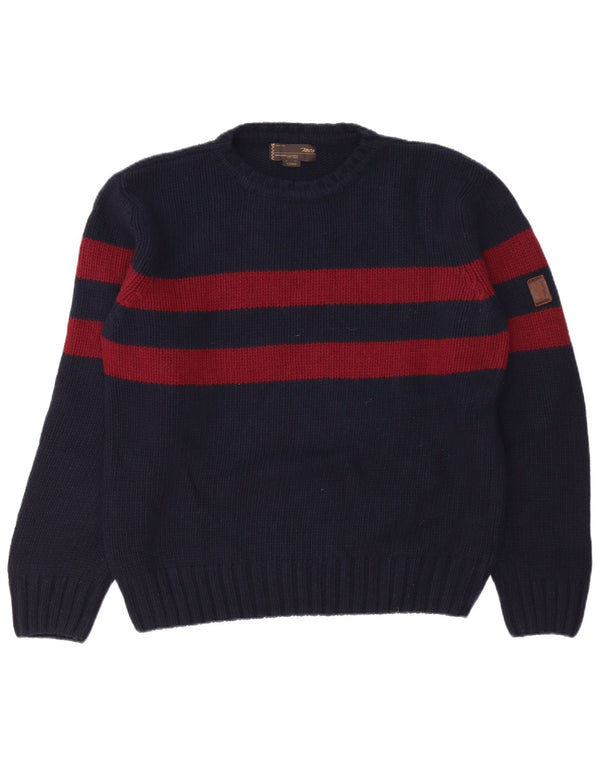 Marlboro Classics Herre Crew Neck Jumper Sweater Large Navy Blue Colourblock