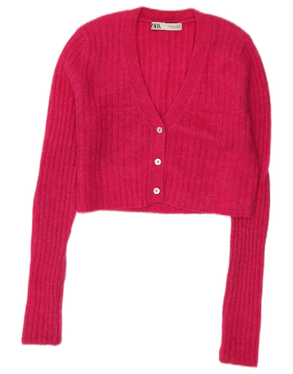Zara Womens Crop Cardigan Sweater UK 12 Nylon Rose Moyen