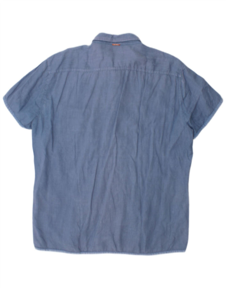 Hugo Boss Mens Short Sleeve Shirt XL Blue Cotton