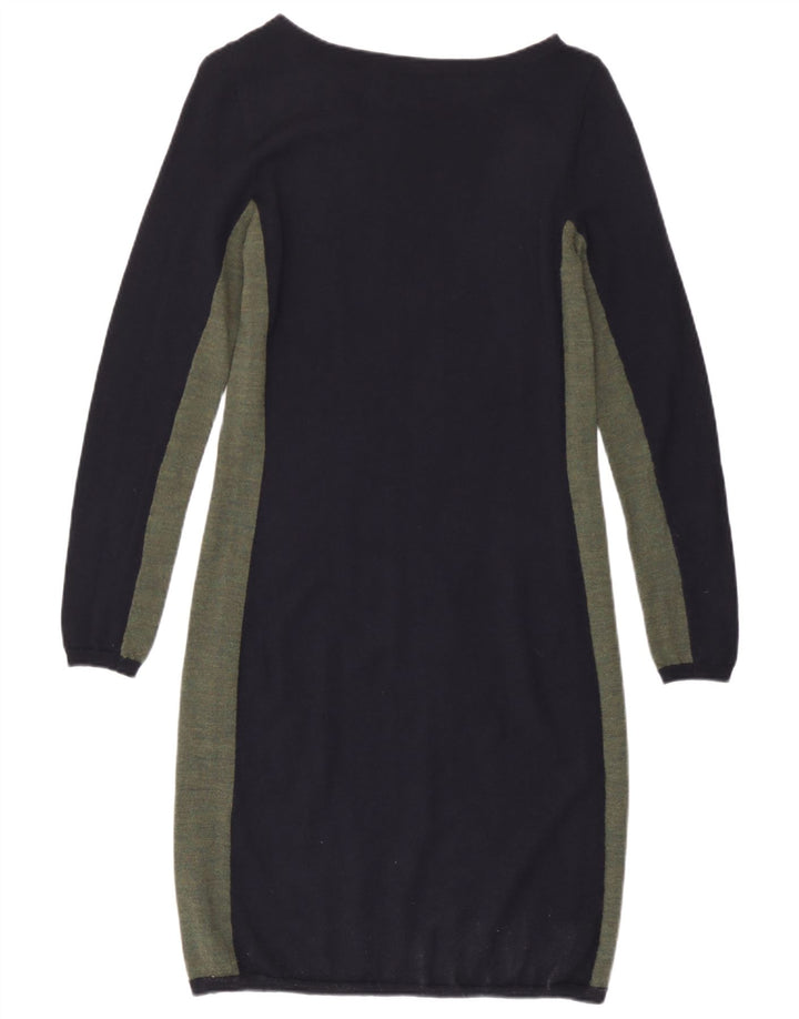 Jigsaw Womens Jumper Dress UK 12 Medium Navy Blue Colourblock Wool