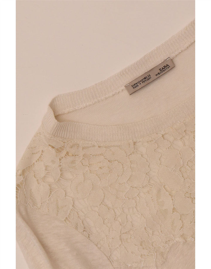 Zara Dame Top Langærmet UK 12 Medium Off White Floral