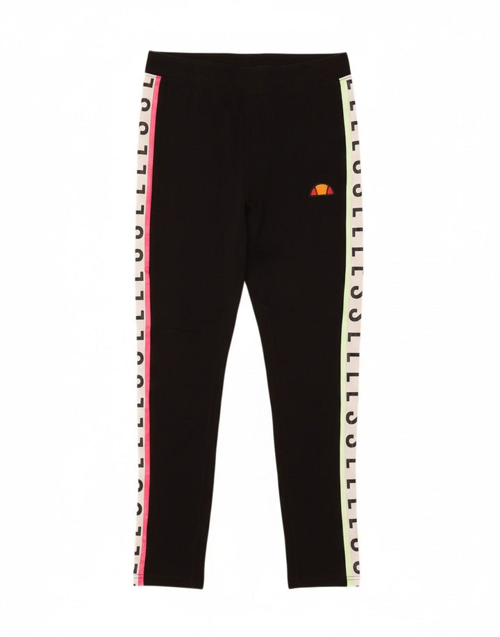 ELLESSE Womens Graphic Leggings UK 14 Medium  Black Colourblock Cotton Vintage Ellesse and Second-Hand Ellesse from Messina Hembry 