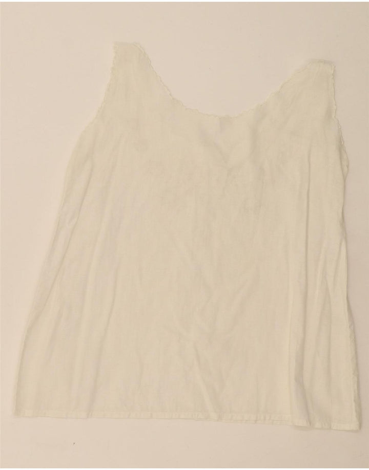 VINTAGE Womens Sleeveless Blouse Top UK 12 Medium White Floral Vintage Vintage and Second-Hand Vintage from Messina Hembry 