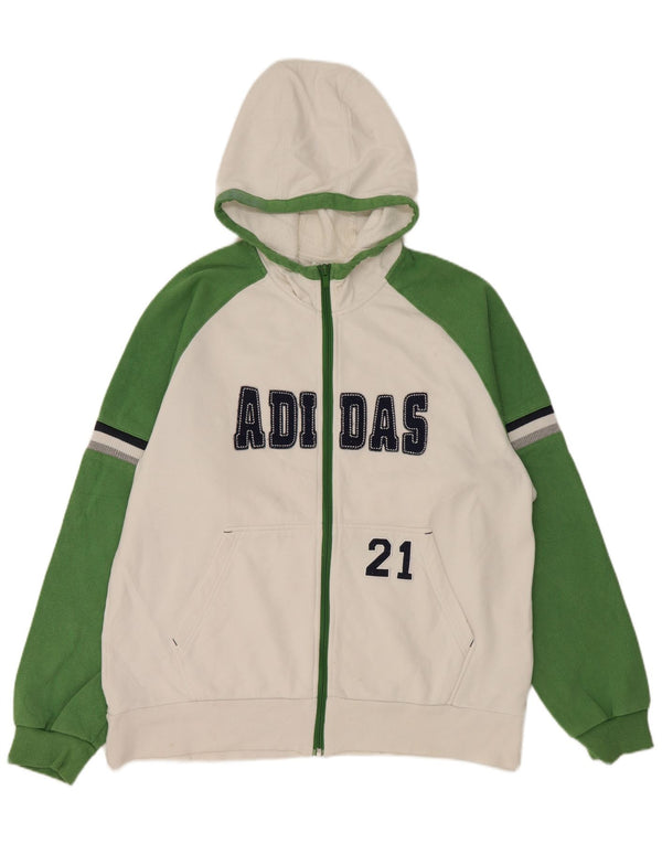 Adidas Mens Graphic Zip Hoodie Sweater Large White Colourblock Cotton