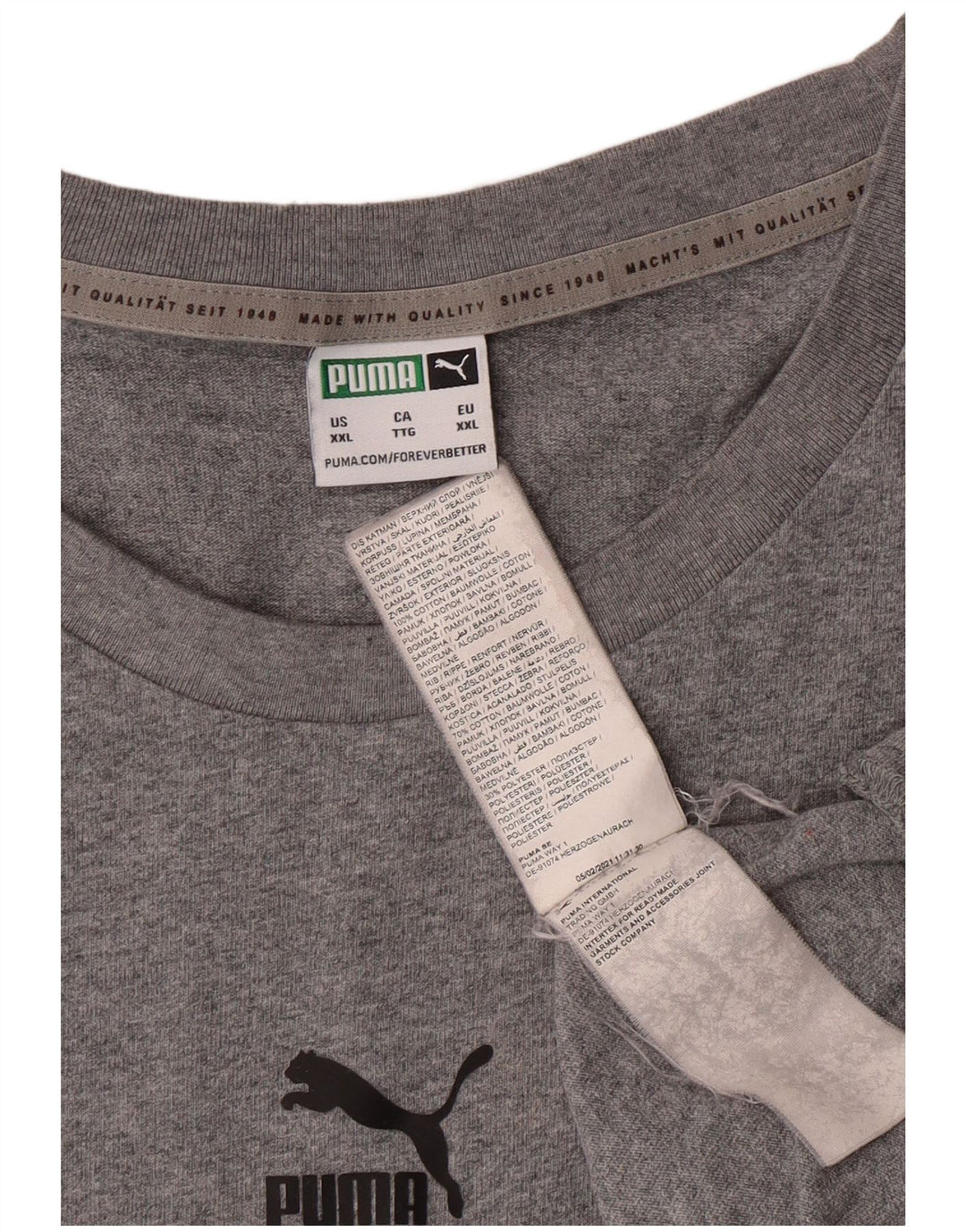 Puma Mens Graphic T-Shirt Top 2XL Grey Cotton