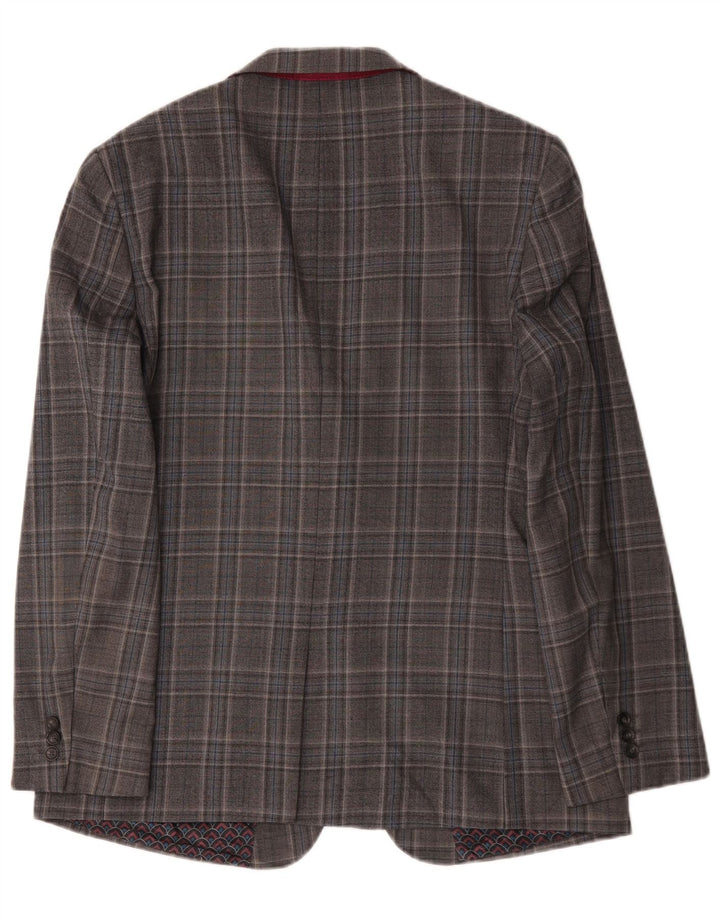 Ted Baker Mens Long 2 Button Blazer Jacket UK 44 2XL Grey Check Wool