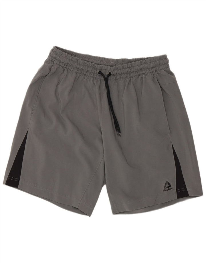 Pantaloncini sportivi regolari da uomo Reebok, colore grigio medio, in poliestere sportivo