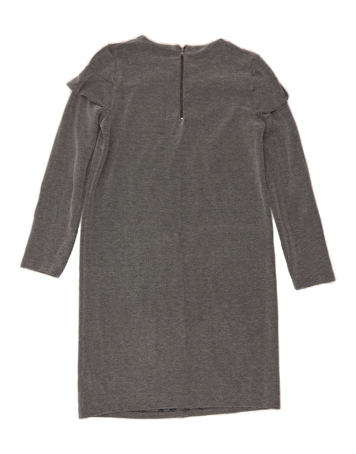 MARKS & SPENCER Womens Long Sleeve Shift Dress UK 10 Small Grey Pinstripe Vintage Marks & Spencer and Second-Hand Marks & Spencer from Messina Hembry 