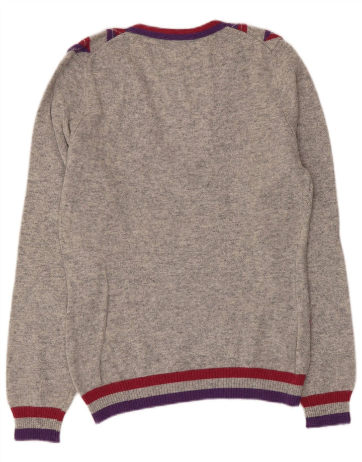 Sisley Womens V-Neck Jumper Sweater UK 10 Small Grey Argyle/Diamond