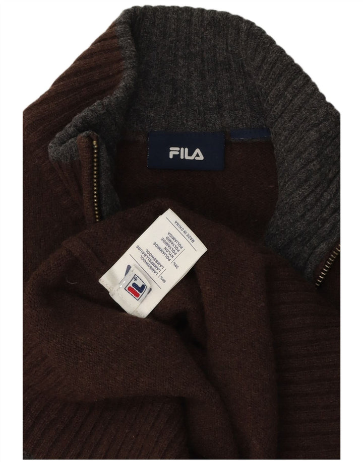 Fila Uomo Maglione con zip sul collo Maglione grande lana d'agnello marrone