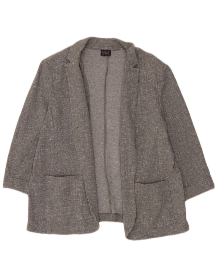 Marks & Spencer Veste blazer ouverte à manches 3/4 pour femme UK 20 2XL Gris Coton
