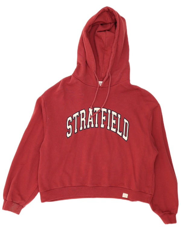 Pull & Bear, maglione con cappuccio grafico oversize da donna, taglia UK 14, rosso medio