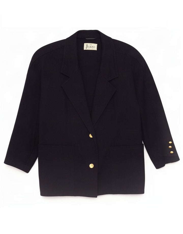 Herno Womens 2 Button Blazer Jacket IT 44 Medium Navy Blue Wool