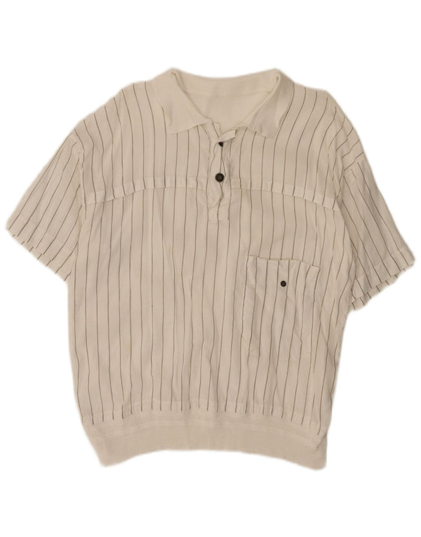 Camicia pullover vintage a maniche corte da uomo piccola a righe bianche