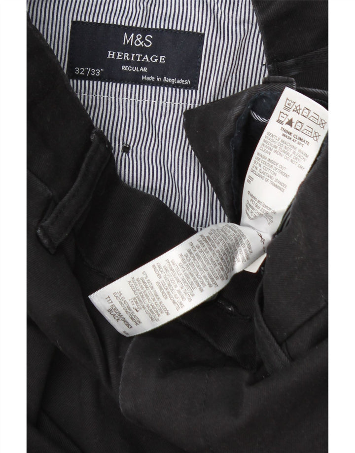 Marks & Spencer Mens Heritage Regular Chino Trousers W32 L33 Black Cotton